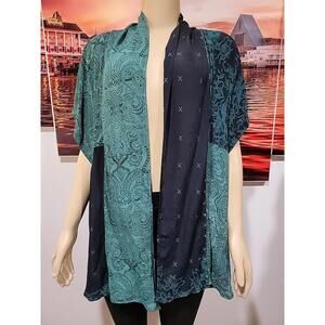 Tienda Ho Boho Peasant Brocade Open Front Top One Size  Green Paisley  #1